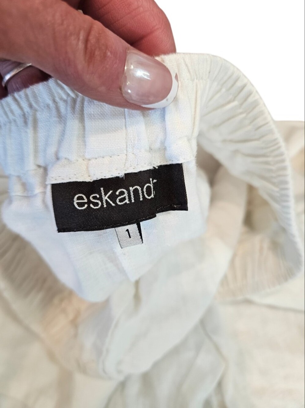 Eskandar 100% Linen Elastic Waist Cropped Lantern Jogger Pants White Size 1 - Picture 7 of 12